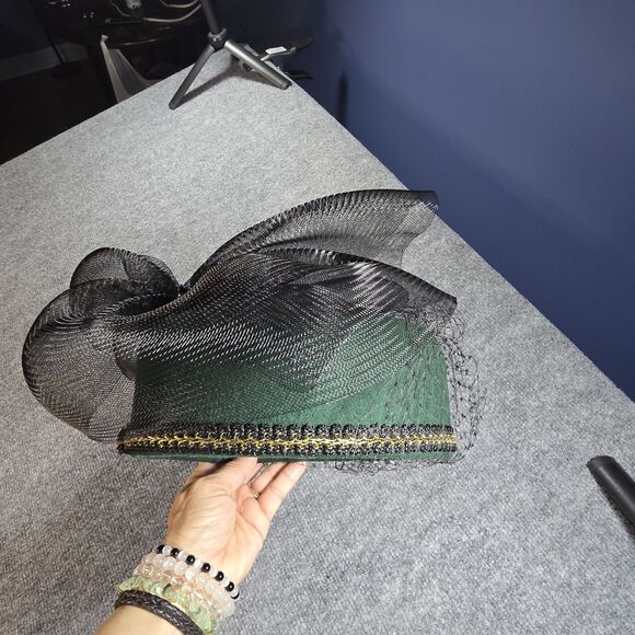 Vintage Wool Pillbox Hat Green Veil Jackie O Style Wedding Church Fascinator NWT main image 4
